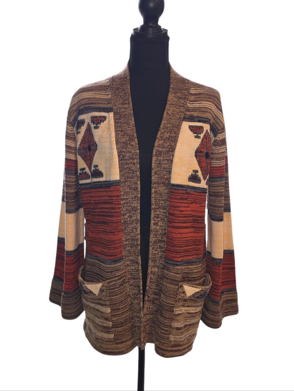 Vintage Cardigan Sweater Half Bell Sleeves Southwestern Boho Large